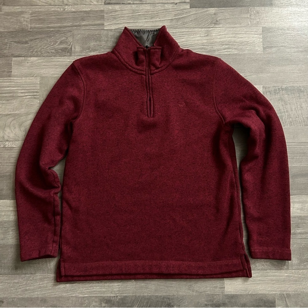 Wrangler Men's Red Long Sleeve Fleece Quarter Zip Sweater S